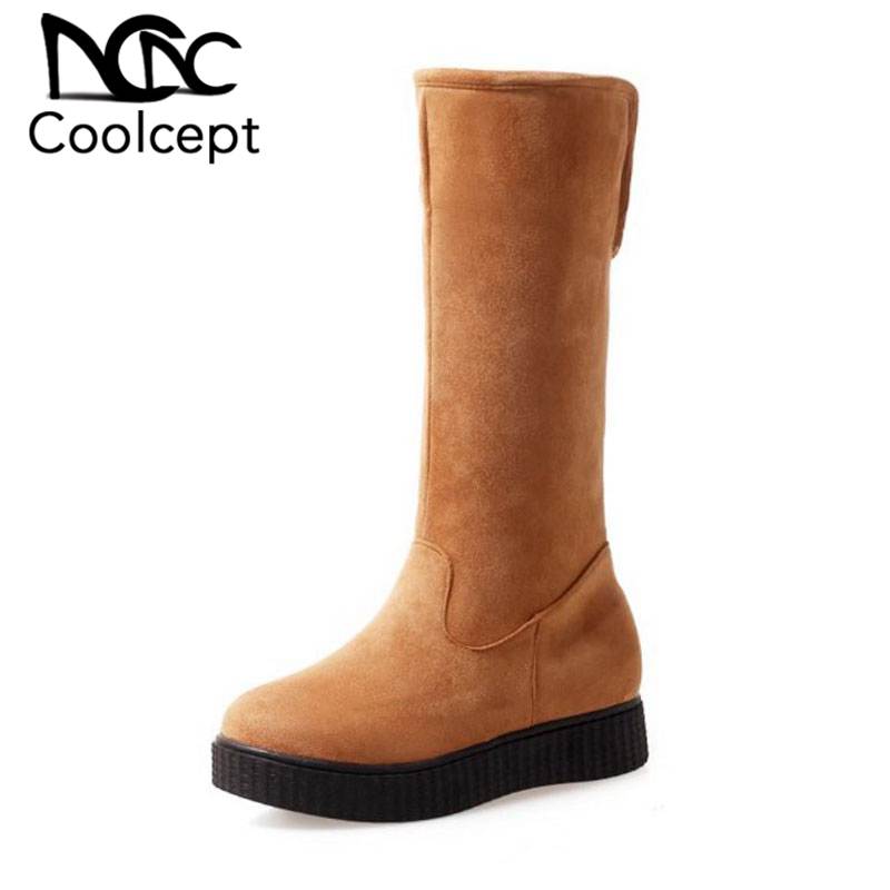 

CoolCept Winter Half Short Boots Fashion Thick Bottom Add Plush Cotton Shoes Women Keep Warm Casual Flats Footwear Size 34-43, Khaki