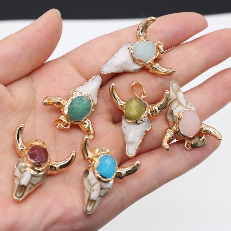 

1pcs Natural Stone Bull Head Bone Plus Egg Shape Faceted Charm Pendant for Necklace Bracelet Accessories Jewelry Making DIY