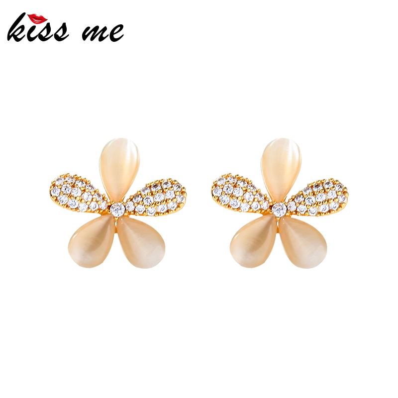 

kissme Delicate Zircon Opal Flower Stud Earrings For Women High-quality Two-color Brass Earrings New Fashion Jewelry Accessories