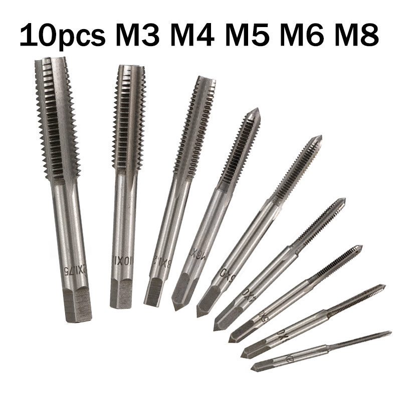 

10pcs M3 M4 M5 M6 M8 HSS Screw Tap Drill Bit Set Metric Thread Tap Straight Flute Plug Hand Tools