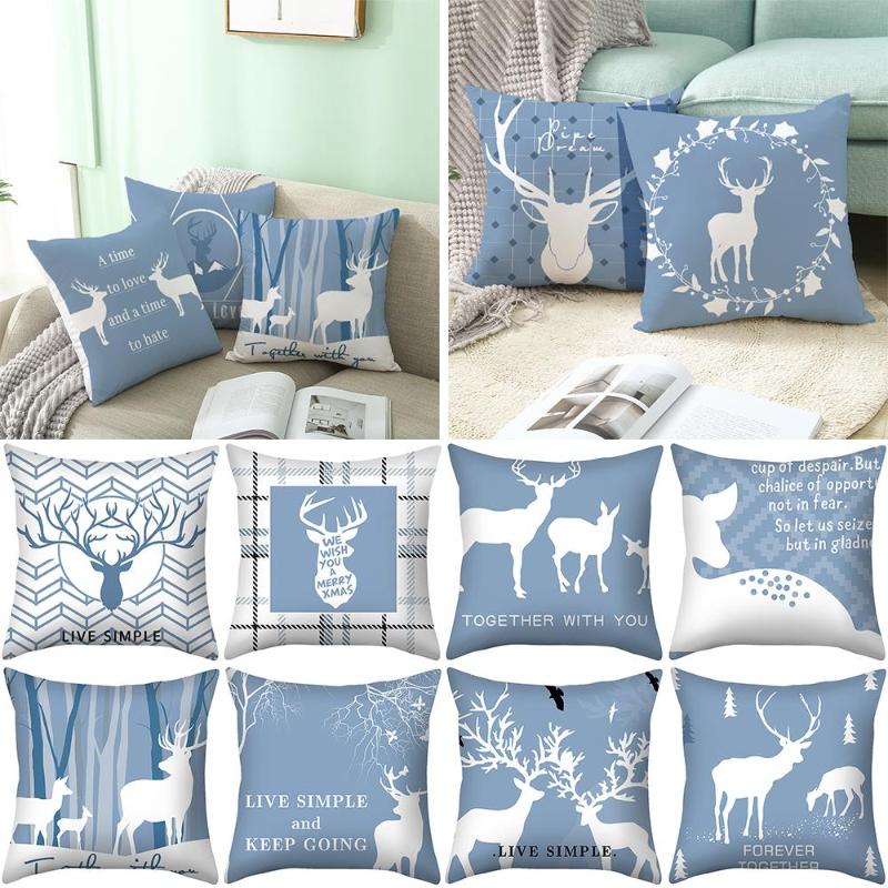 

1PCs Square Printed Cushion Cover Polyester Elk Pillow Case Sofa Bed Decorative Pillowcase For Home Christmas Party