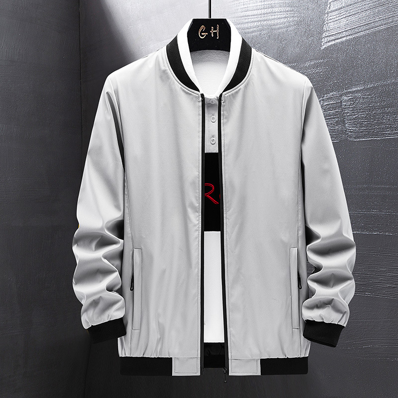 

2020 Men's Autumn Stand Collar Solid Color Thin Jacket Youth Trendy and Casual Fashion Slim Stretch Jacket, Black