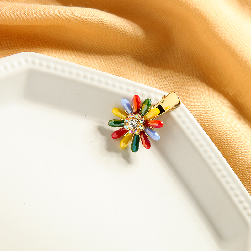 

Uer Colorful Glass Beads Delicate Crystal Flower Barrette For Women Gifts Gold Color Alloy New Fashion Hair Jewelry Accessories