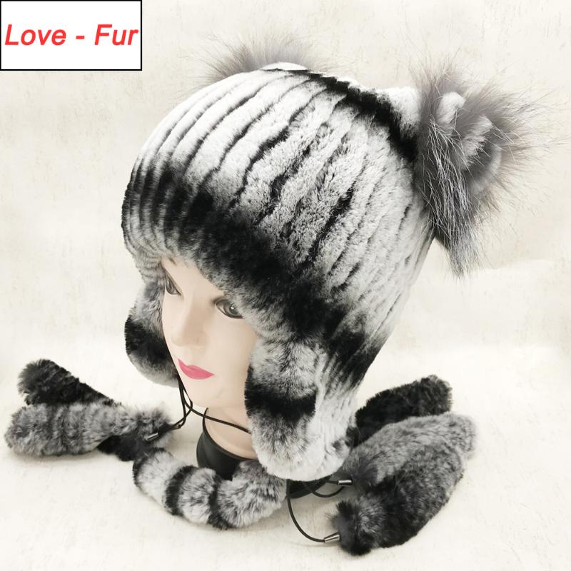 

2020 Lady New Style Luxury Winter Genuine Real Rex Fur Hat Women Warm Good Quality 100% Natural Real Sliver Fur Cap, Black