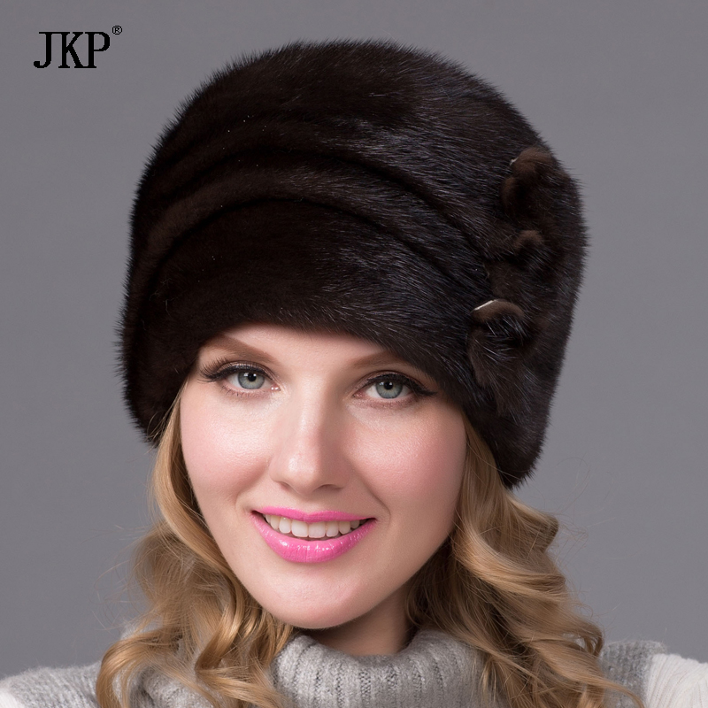 

Russian winter fur hat for women genuine cap with flower style 2020 new hot warm high quality elegant ladies hat DHY-64