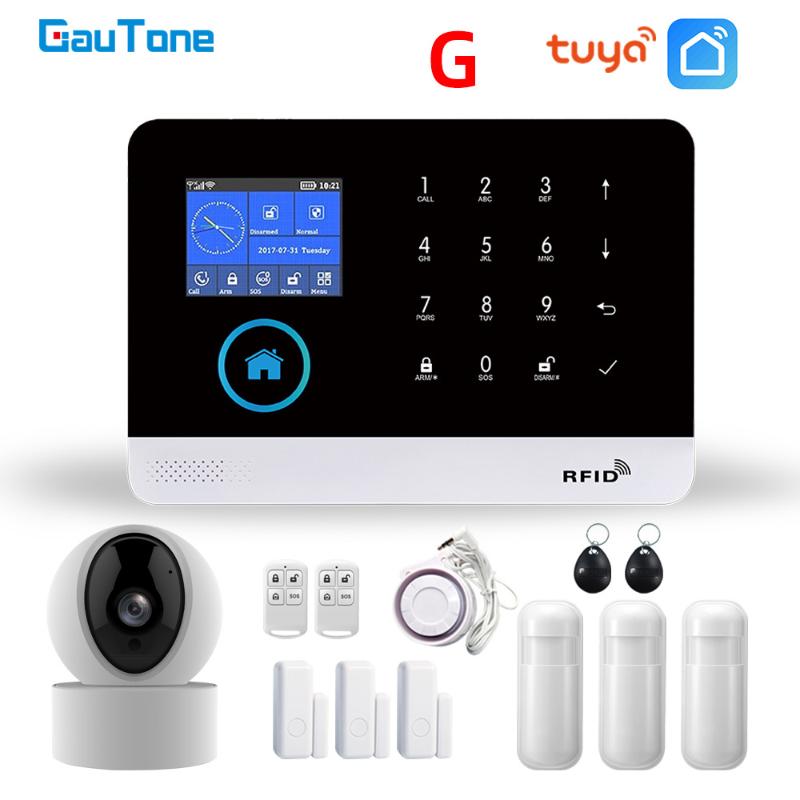 

GauTone PG103 Tuya GSM Alarm System Wireless Home Security with WiFi IP Camera Smoke Detector Arm Disarm