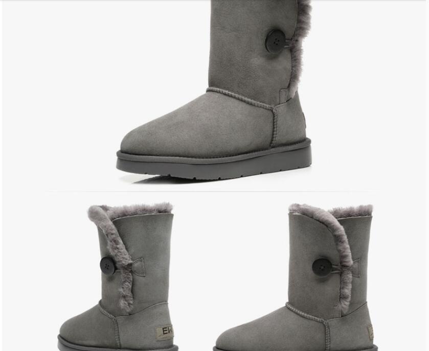 

Classic Women Snow Boots Real Tan Cow Split Genuine Leather Fur Boot Women's Super Light And Soft Warm Fur Material Snow Boots, Grey 3 buttons
