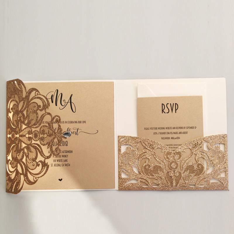 

Luxury Wedding Invitation Set Lace Laser Cut Invitation with RSVP Cards Customized Wedding Invitations - set of 50