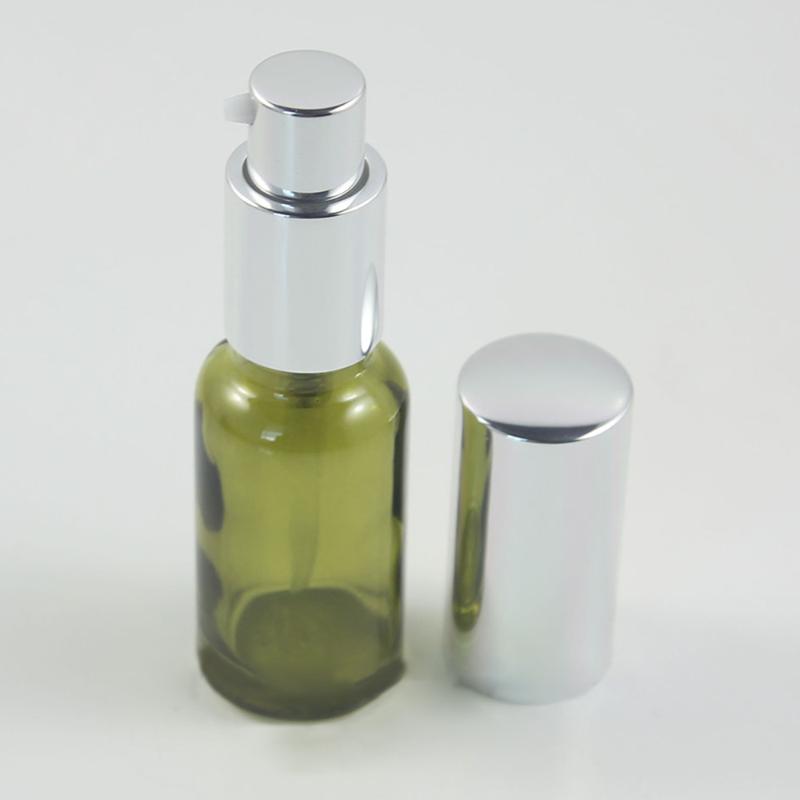

Empty 20ml Olive Color Perfume Glass Spray And Lotion Pump Bottle With Silver Cap