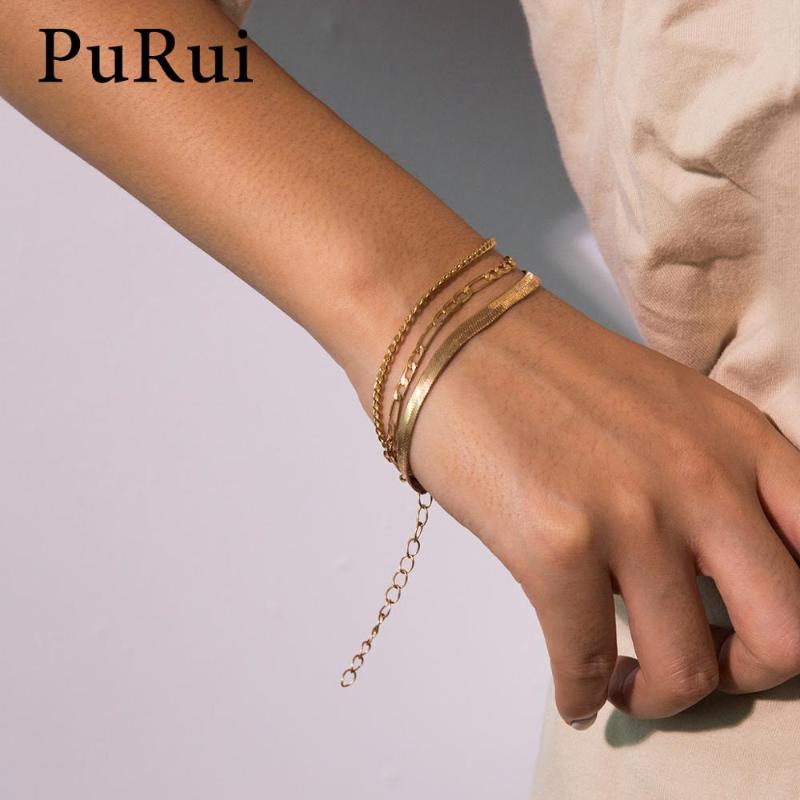 

PuRui Multilayer Link Chain Bracelet Women Simple Charm Bracelet Gold Color Bracelets Bangles Boho Jewelry Female Hand Accessory