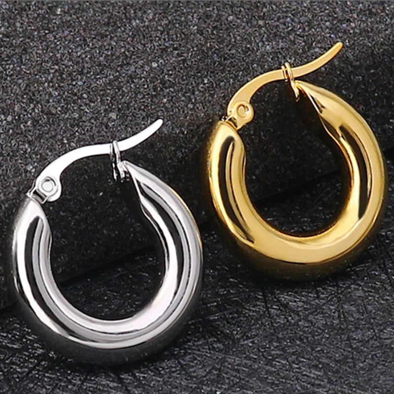 

Hoop & Huggie Chunky Thick Gold Earrings Stainless Steel Classic Minimalist High Polished For Women Fashion
