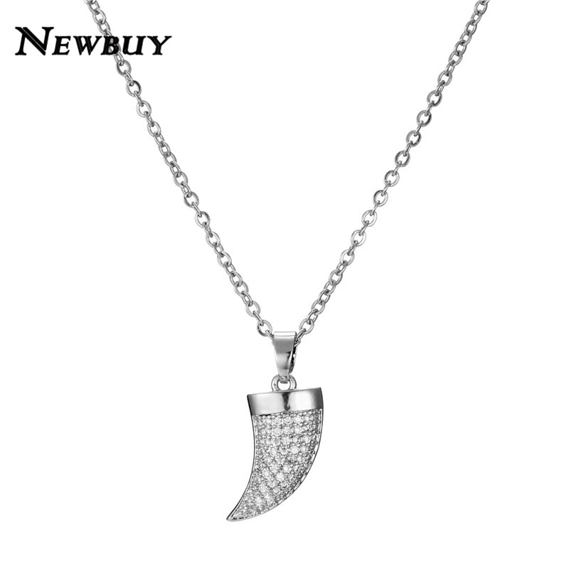 

cmoonry 2020 New Hot Clear CZ Stone Wolf's Fang Pendant Necklace For Women Men Gold Chain Necklace Femme Bijoux Gift