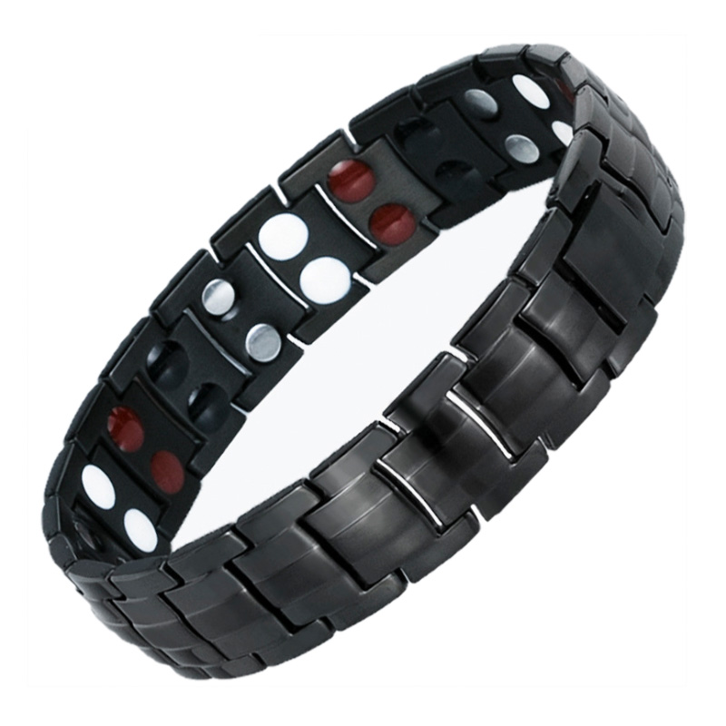 

Stainless Steel Double Row Magnet Anion Male Bracelet European and American Magnetic Stainless Steel Energy Bracelet Black