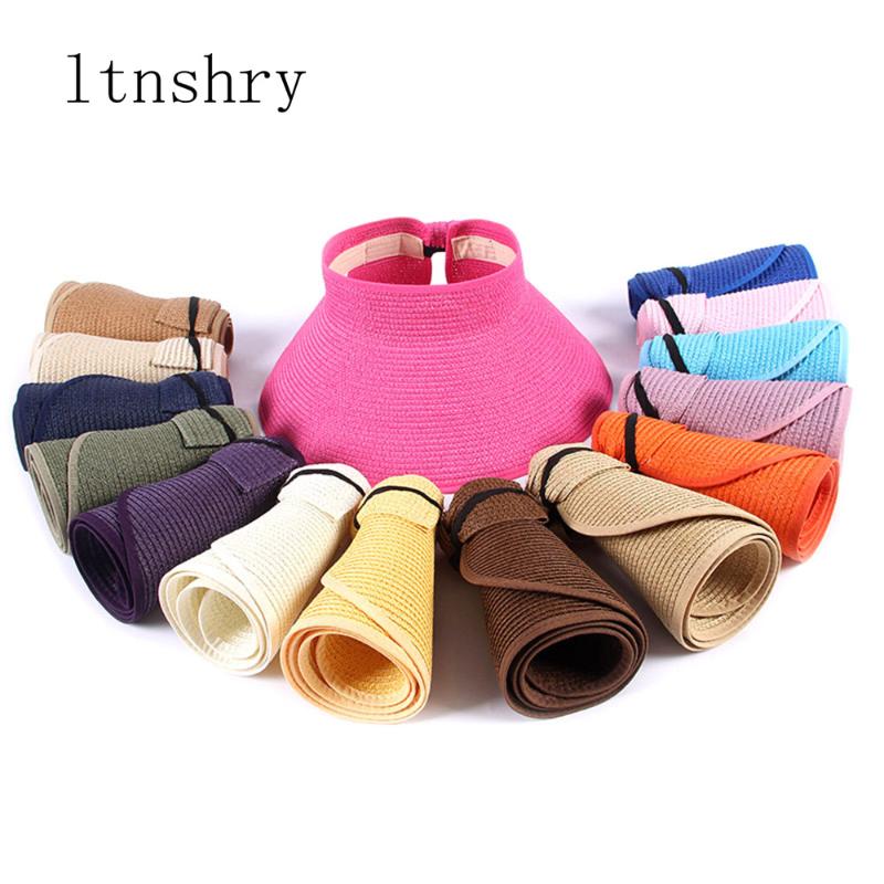 

2020 Summer Women's Foldable Wide Large Brim Beach Sun Hat Straw Beach Cap For Ladies Elegant Hats Girls Vacation Tour Hat