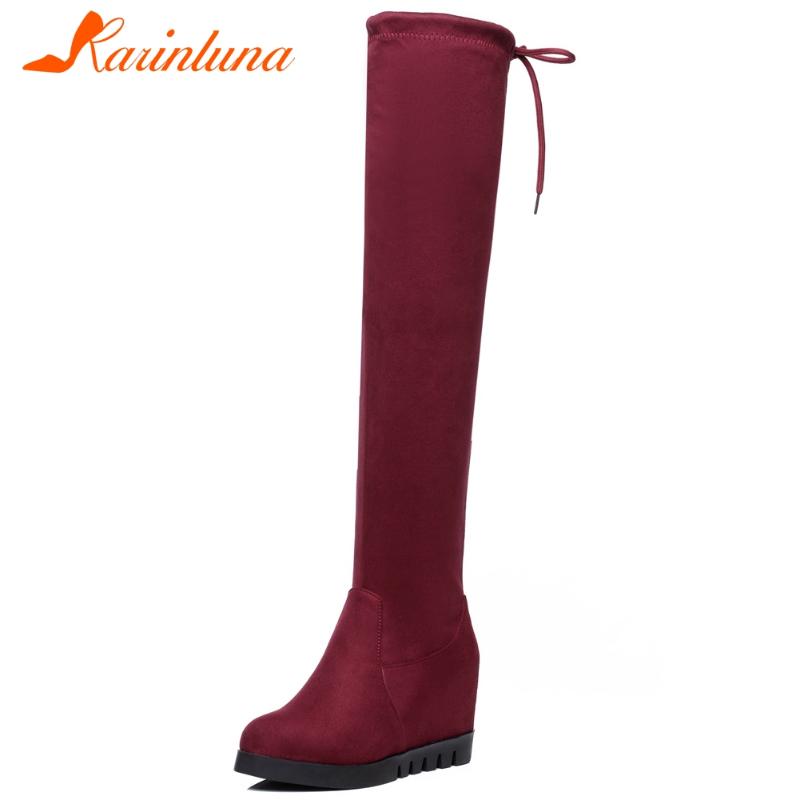 

KARIN Big Size 34-43 Female Concise Boots Height Increasing High Heels Thigh High Women Boots Over The Knee Women Shoes, Red