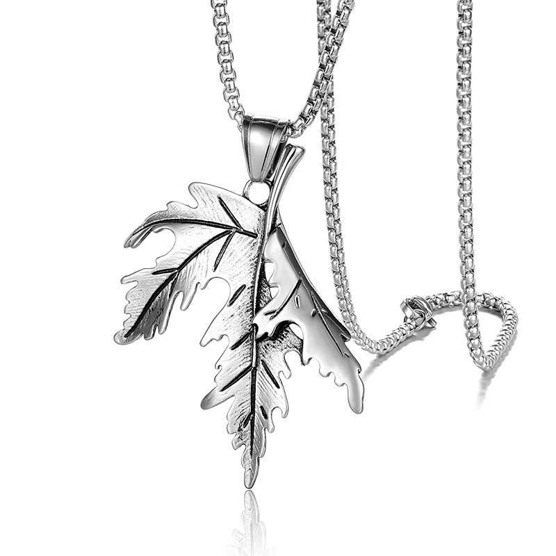 

Titanium Steel Necklace Men's Guy's Stainless Steel Plant Leaves Men's and Women's Pendant Necklace