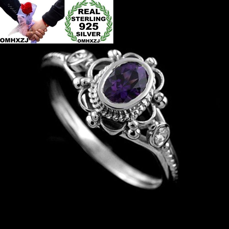 

OMHXZJ Wholesale European Fashion Woman Man Party Wedding Gift Silver Oval Red Purple Amethyst Zircon Taiyin Ring RR325