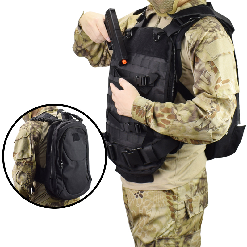 

ActionUnion Tactical Backpack Vest Combat 600D Oxford Molle Adjustable Bag Invisible Flip Up Knapsack Army CS Outdoor, Black