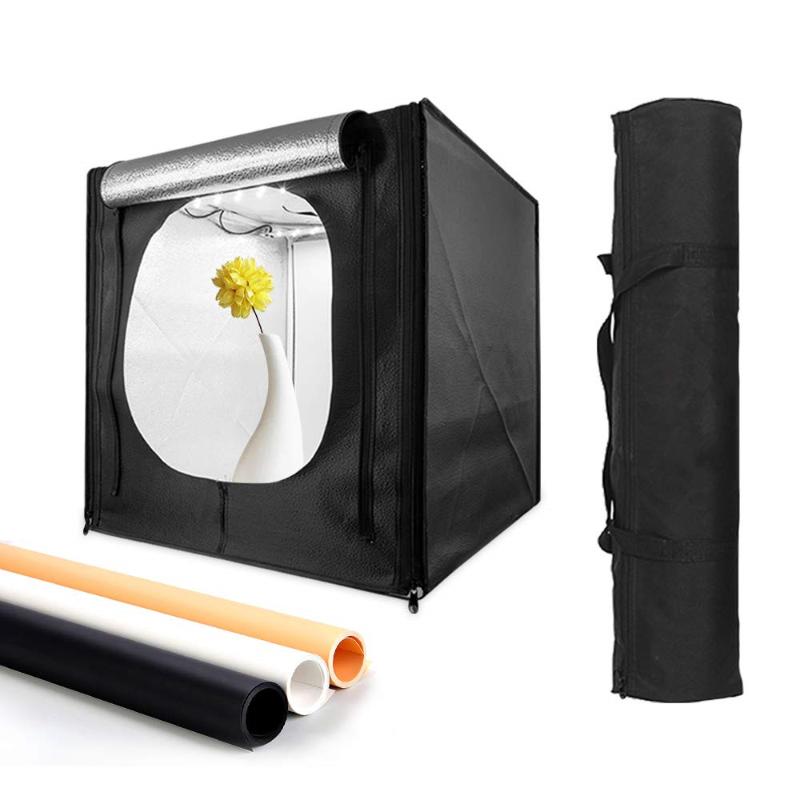 

Photo Studio LED Light Box 40/50/60cm Portable Photography Tent Table Top Shooting Tent with 3 Colors Backdrops for Still Life