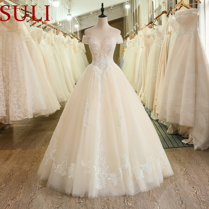

SL-6036 Off the Shoulder Illusion Appliques Lace Wedding Dress 2019 New Styles Beads Crystals Wedding Gowns, White