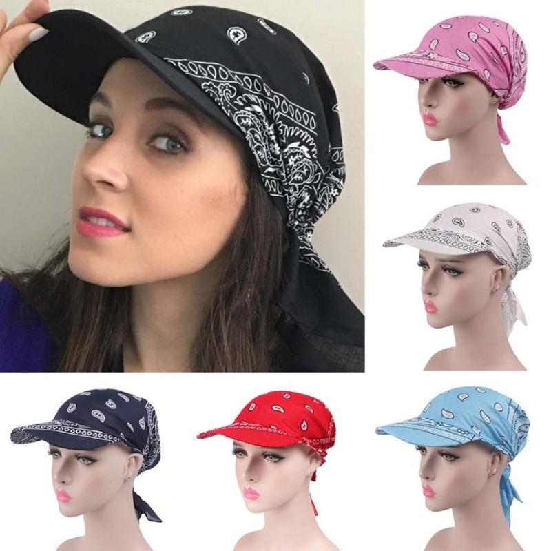 

Hot selling Women India Muslim Retro Floral Cotton Towel Cap Brim Turban Baseball Hat Wrap sun hats for women 7.3, White