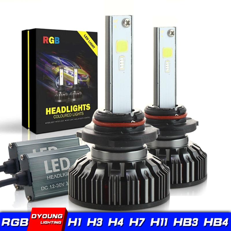 

Dyoung 2pcs h7 h4 rgb headlight Lamp Kit Bulb H8 H11 H13 9005 9006 LED Light Headlamp Bluetooth Phone Sound Light Control Canbus