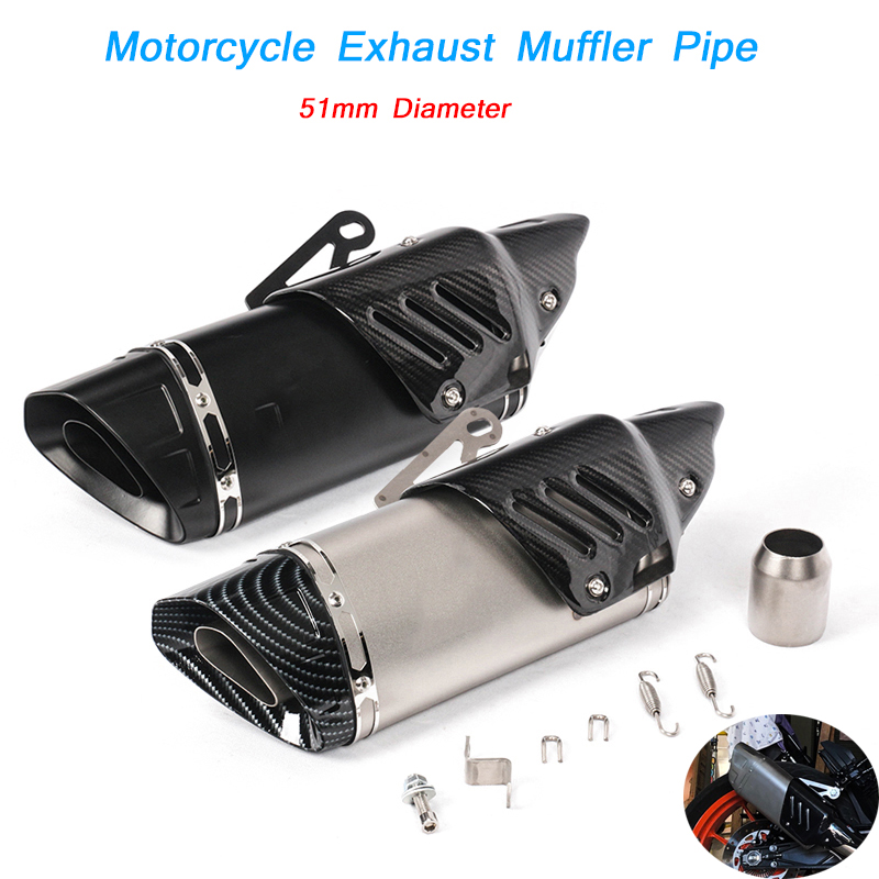 

Motorcycle Tail Exhaust Vent Pipe 450mm Length 51mm Head Muffler System Stainless Steel Carbon Fiber Universal Refit