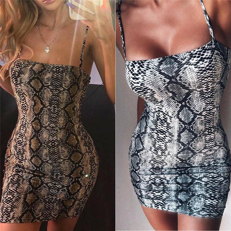

2019 New Elegant Women's Bodycon Slim Pencil Dress snake skin dress autumn women sexy Backless Low Cut party mini dresses