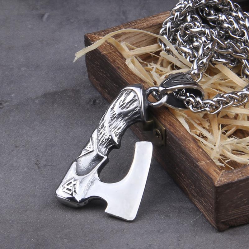 

Pendant Necklaces Stainless Steel Nordic Viking Warrior Axe Necklace Bottle Opener As Men Gift With Wooden Box