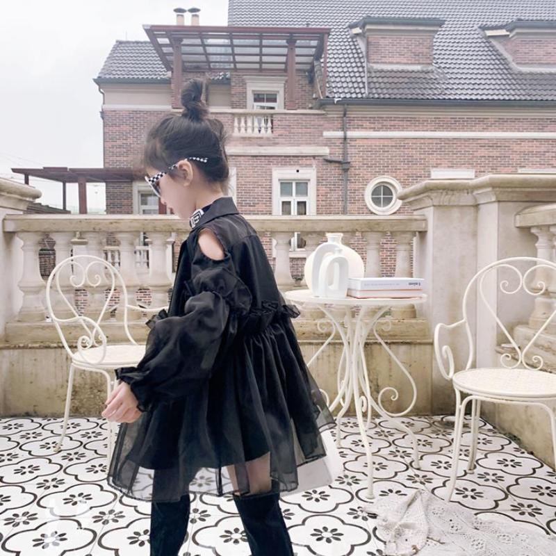 

Girls coats 2020 spring autumn new mesh patchwork suit collar fashion jackets for kids children tops Strapless coats 3-12Y w1422, Black
