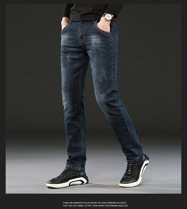 

Dark Blue Little Feet Comfortable Stretch Jeans Men Cultivate One'S Morality Pants Leisure Joker LinYe950
