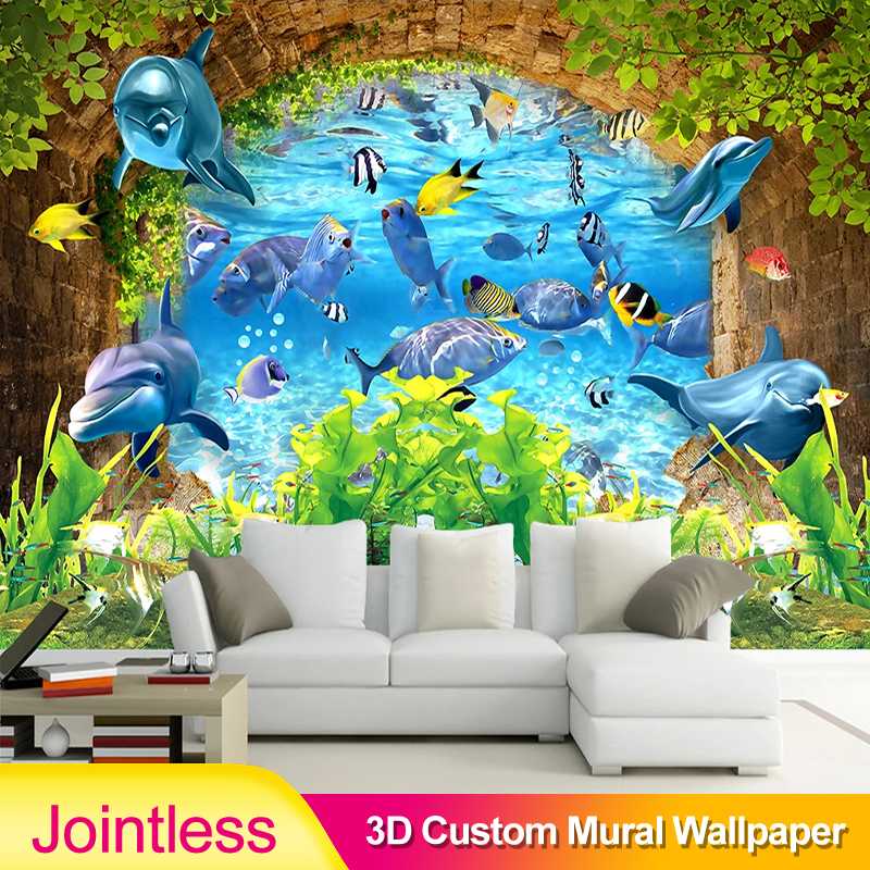 

Jointless Underwater World Ocean Dolphin Fish Custom 3D Photo Mural Wallpaper For Kids Room Bedroom Kindergarten Cartoon, 18652828