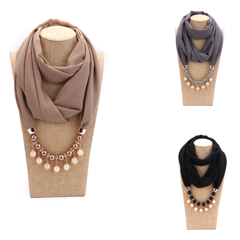 

Jewelry Pendants Necklaces Scarf Solid Chiffon Hijab Circular Beads Pendant Scarf Women Decorative Neckerchief