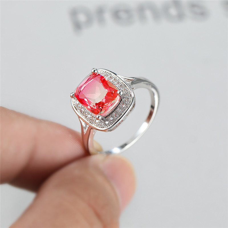 

Big Square Pink Yellow Zircon Rainbow Gradient Stone Rings For Women Silver Color Wedding Engagement Ring Luxury Crystal Jewelry