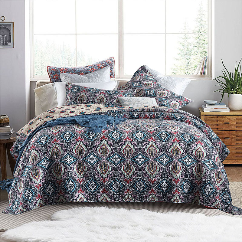 

CHAUSUB BedSpreads For Bed Cotton Quilt Set 3PCS Quilts Quilted Bed Cover With 2 Pillowcase Queen Size Coverlet Summer Blanket, Blue