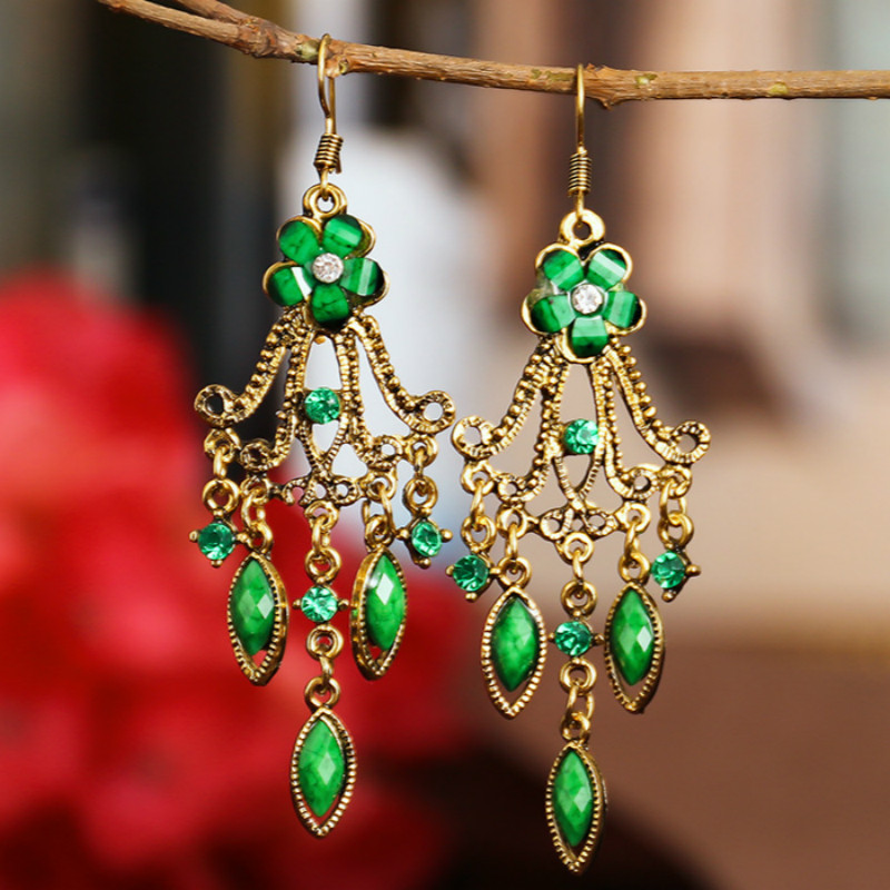 

Boho Ethnic Earrings For Women 2020 Vintage Alloy Hollow Out Resin Flower Dangle Earrings Pendientes Jewelry