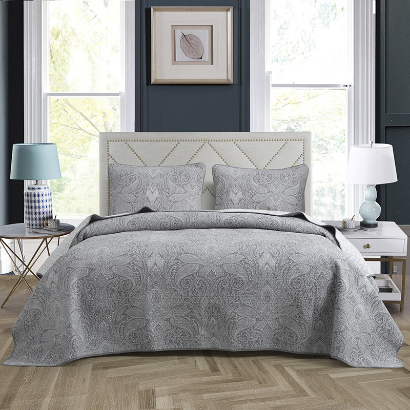 

CHAUSUB Cotton Quilts For Double Bed 3pc Qulity Quilted Bedspreads Bed Cover Pillowcase  Queen Size Summer Blanket Coverlets, No9