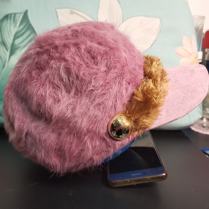 

Winter women's hat thickened fashionable hair hat mother's grandmother's mother-in-law's outdoor shopping, Pink purple