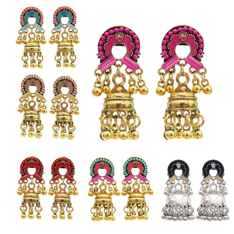 

Fashion Gypsy Jewelry Bohemian Geometric cutout Golden Bell Beads Tassel Earrings for Women Bohemian Party Gift Jewelry