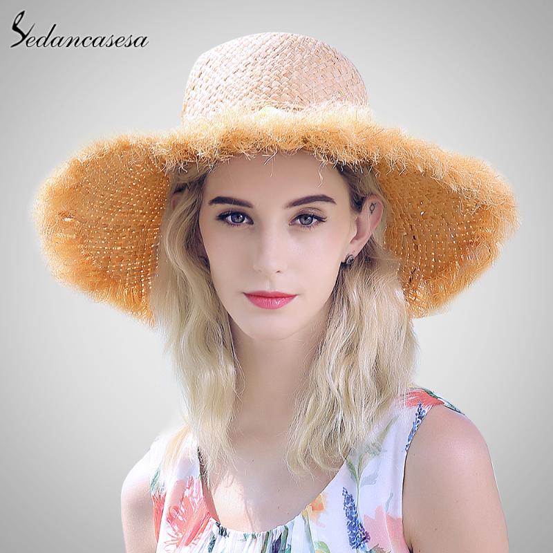 

Summer Beach Hat Female Wide Brim Ladies Sun Hats for Women Casual Raffia Straw Hat ladies Sun Visor Cap Sombrero Chapeau Female, Natural 57cm