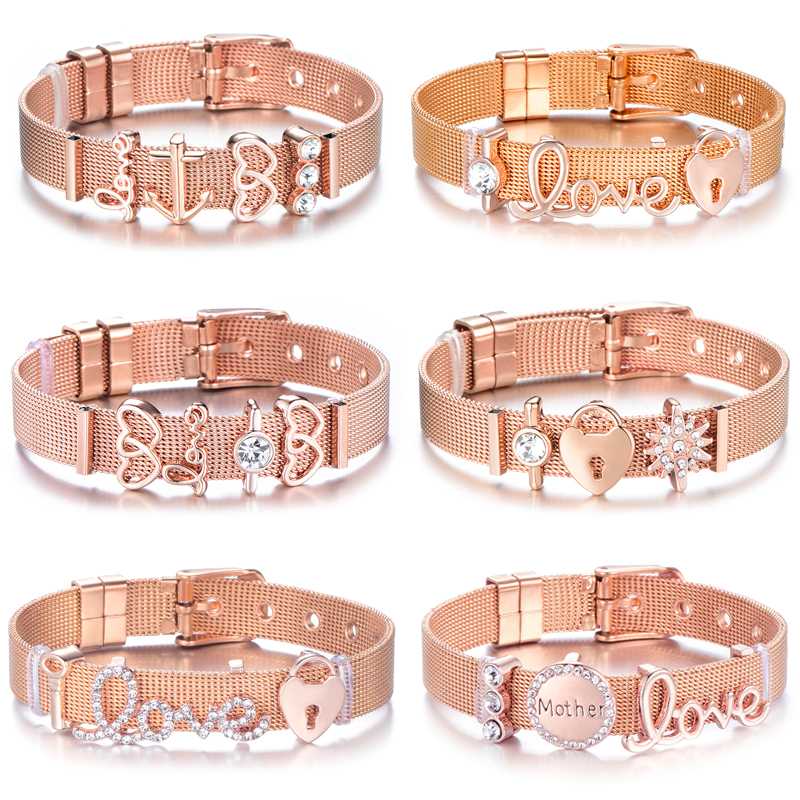 

Cuteeco Stainless Steel Trendy Brand Charm Bracelet Mesh Bracelet For Women Heart Crystal Romantic Gifts