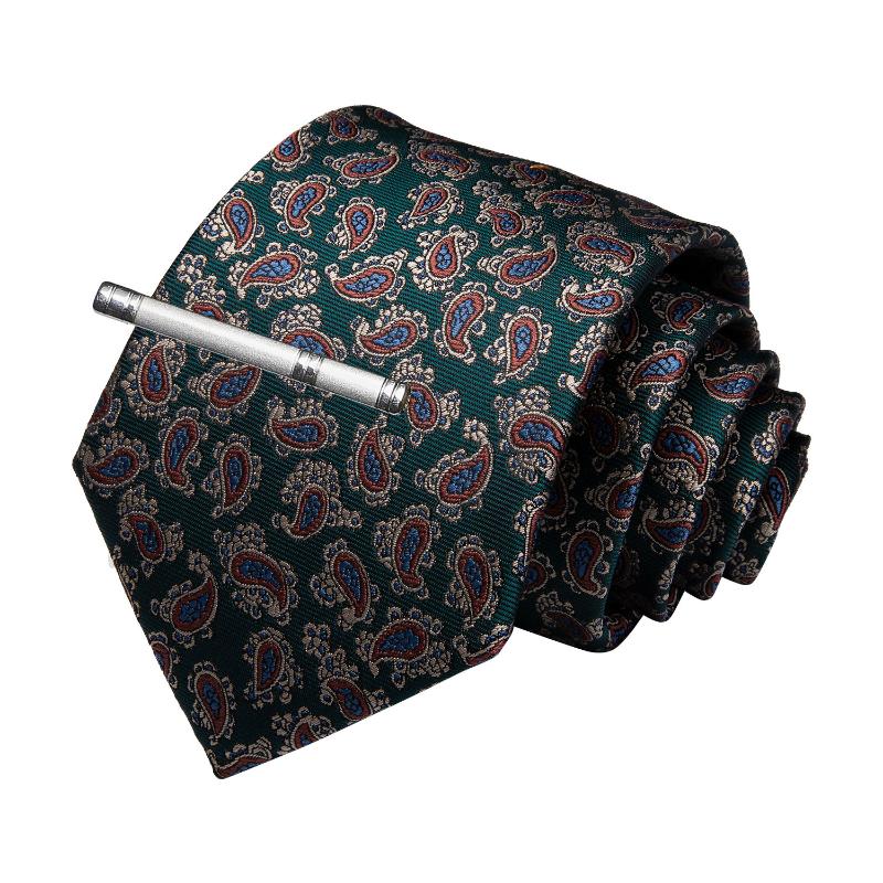 

New Designer Quality Men Necktie Green Red Paisley Silk Wedding Tie For Men DiBanGu Hanky Cufflink Clip Set Dropshipping MJ-7211