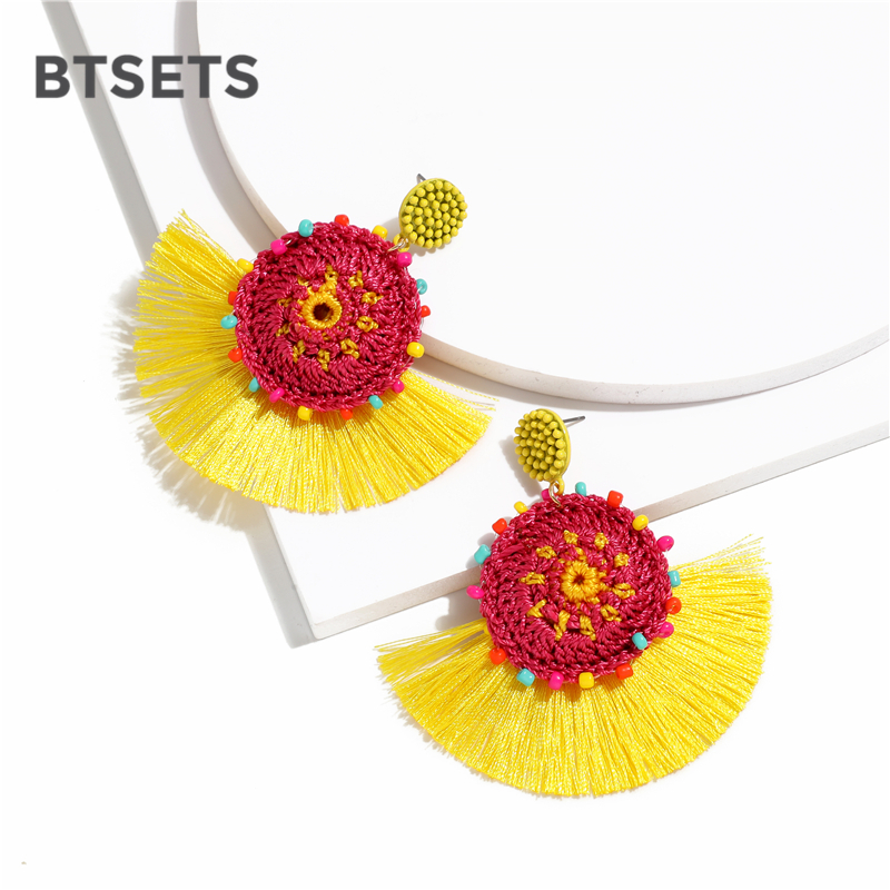 

Bohemian Yellow Earrings Vintage Long Tassel Fringe Statement Bead Earings Fashion Jewelry Bridal Earrings for Women Wedding
