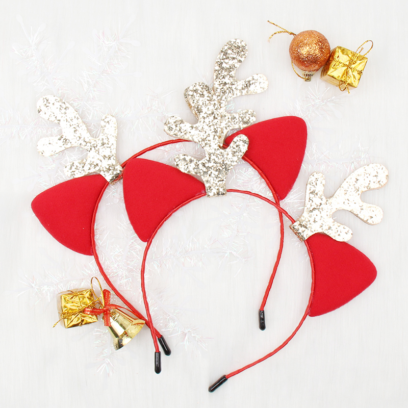

Baby Cute Deer Ears Sequins Headband Felt Antlers Hair Bands for Kids Girls Red ColorHeadbands Christmas Gift Photography Props, As pic