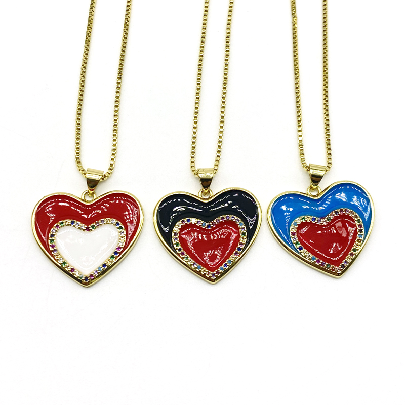 

5pcs/lot Enamel Jewelry Wholesale Rainbow CZ Heart Pendants Necklaces