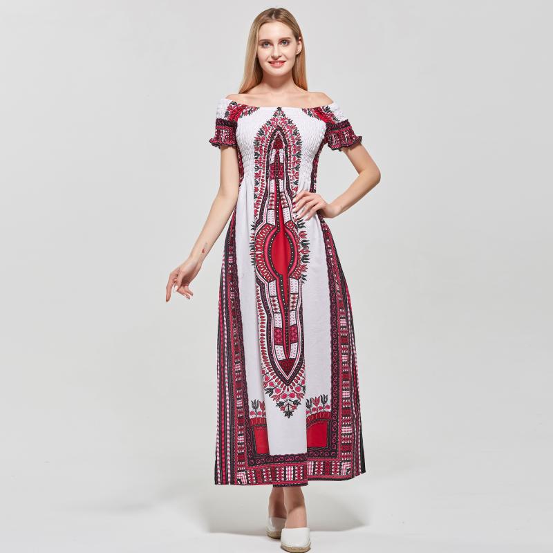 

Dashikiage women 100% Cotton Traditional African Print Dashiki Party Plus Size White Pink Dress 2020