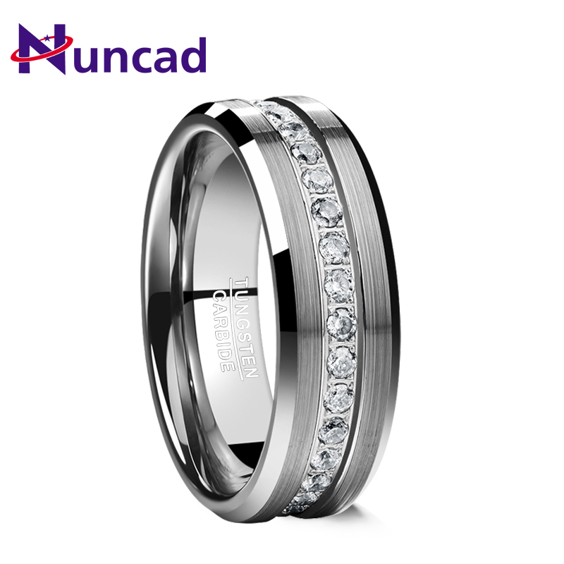 

Nuncad 8MM frosted surface middle zircon tungsten carbide ring silver Color Wedding Rings Mens Women Engagement Ring Bijoux