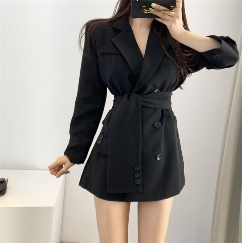 

High Quality Autumn Winter Women Blazer Notched Neck Office Lady Suit Jacket Pocket Coats Streetwear Long Sleeve Outwear Sash, Picture color1