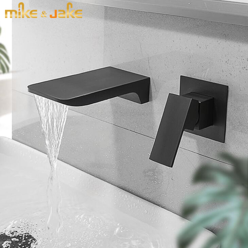 

matte black waterfall faucet black bathroom waterfall wall mixer hot and cold bathroom water tap faucet