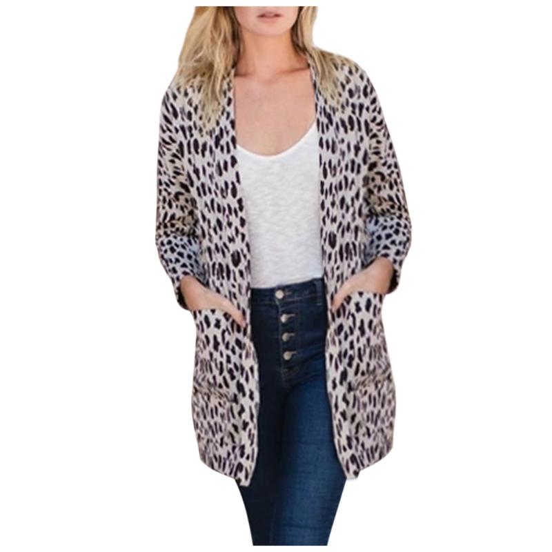 

Jaycosin New Arrive Summer Ladies Leopard Cardigan Long Sleeve 2020 Casual Women V Neck Kimono Blouses Shirt Female Tops, Gray